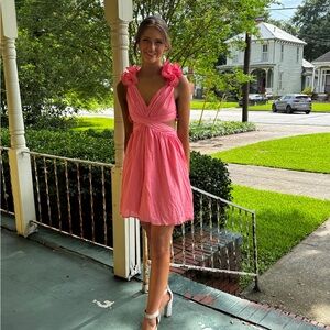 SHEIN Pink Mini Dress with Floral Shoulder Details